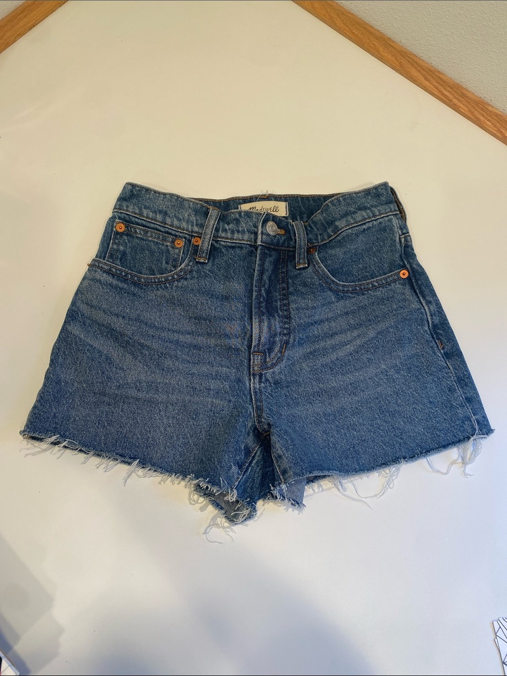 Madewell Indigo Blue High-Rise Frayed Denim Shorts